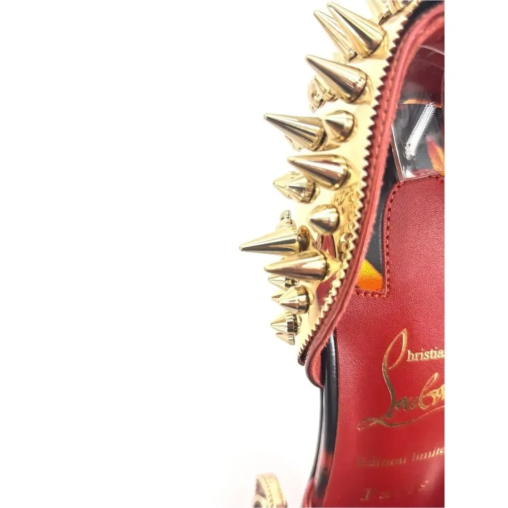 Christian Louboutin Wosandal Pic 100 Rodeo Fire Red Spike High Heel Sandals 39